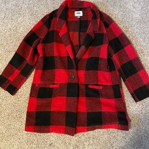 Women’s red Buffalo plaid over coat